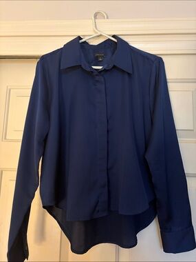 Ann Taylor Deep Navy Collared Blouse